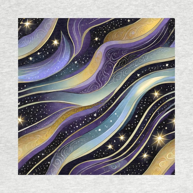 Geometric pattern of curved seamless stripes making a starry night with galaxy and stars by mooonthemoon